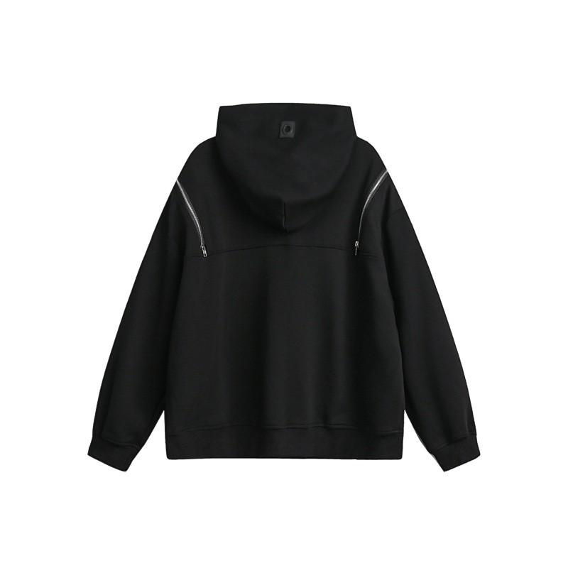 Unisex Streetwear Hoodie Oversized Cotton Blend Long Sleeve Zipper Detail Casual Pullover Fall