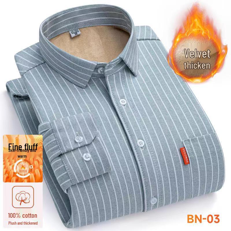 Men's Thick Fleece-Lined Oxford Long-Sleeve Shirt - Warm and In Stock