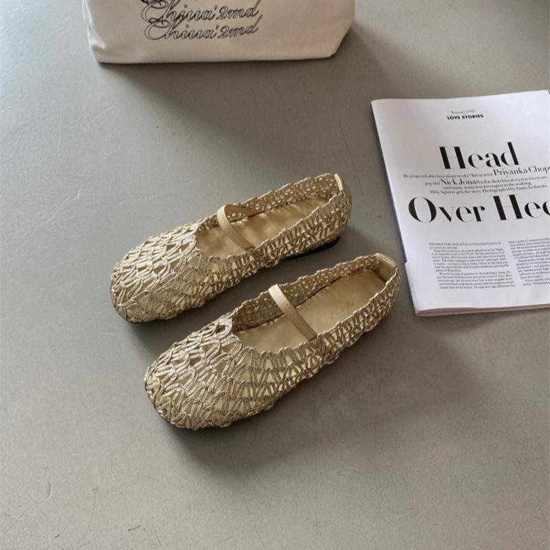 

Retro woven fisherman shoes women s 2025 summer mesh hollow shallow mouth single shoes flat Mary Jane sandals with skirt 40