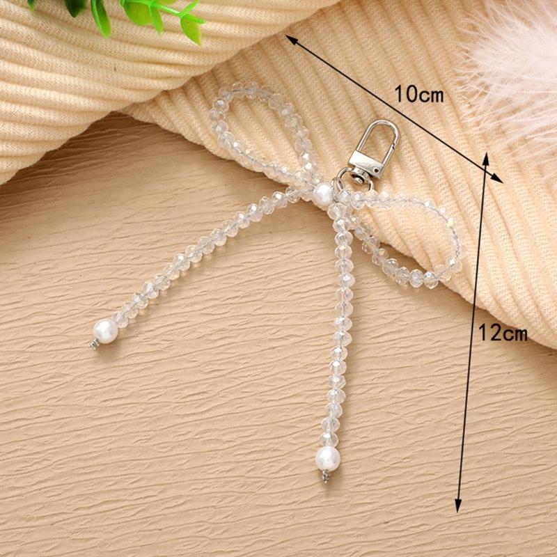 Fashion Pearls Beaded Bowknot Keychain Pendant Sweet Cute Hanging Decorations Keyring Charm for Purse Bag Backpack