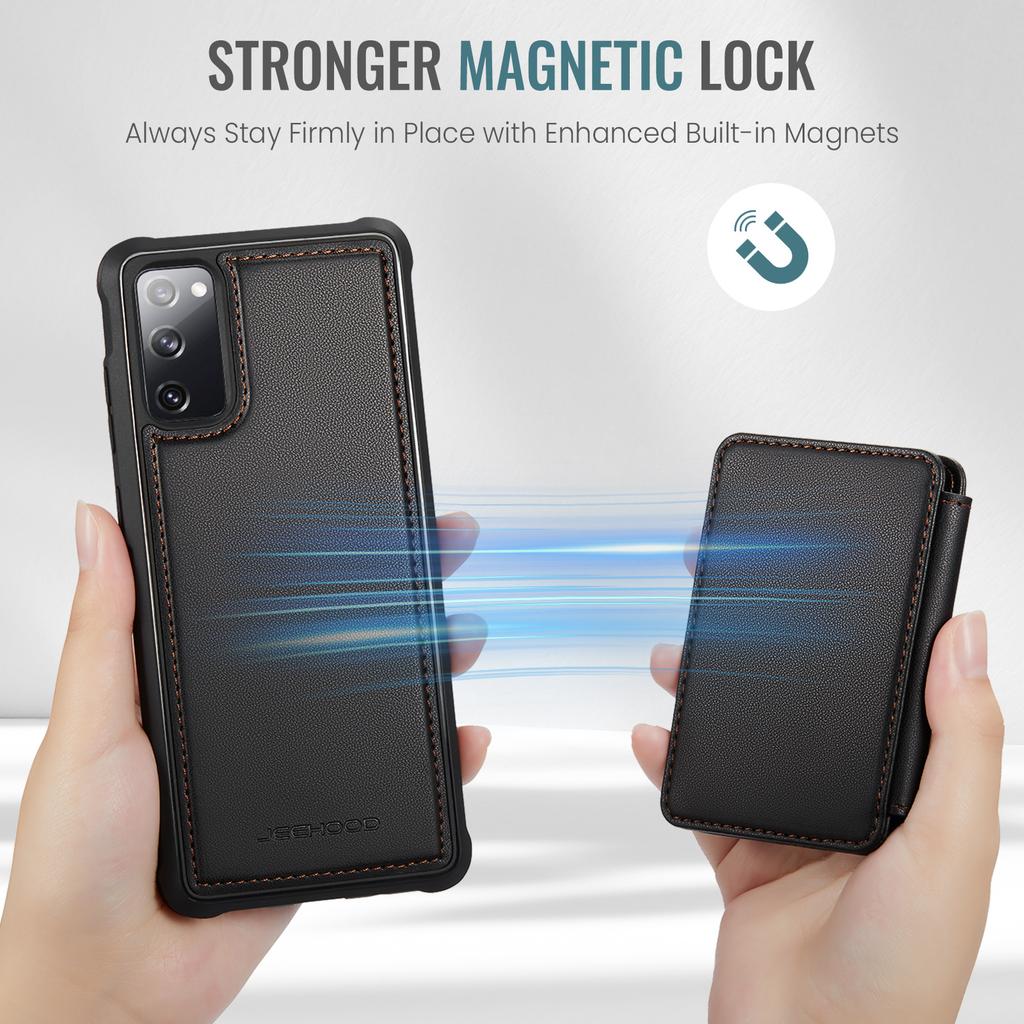 For Samsung Galaxy S20 FE Case JEEHOOD J05 Leather Mobile Cover with Detachable Magnetic Card Bag