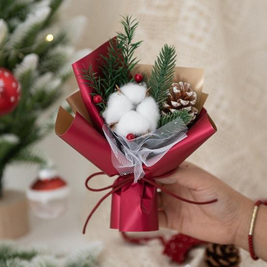 Mini vánoční kytice Umělé jehličí Borovice Šiška Bavlněná květina Ruční kytice Ornament Roztomilé stolní ozdoby Dekorace na vánoční stromeček