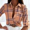 Elegante Blusa da Donna Primavera Autunno Temperamento Top Manica Lunga Stampa a Righe Ufficio Slim Fit Camicia con Tasca