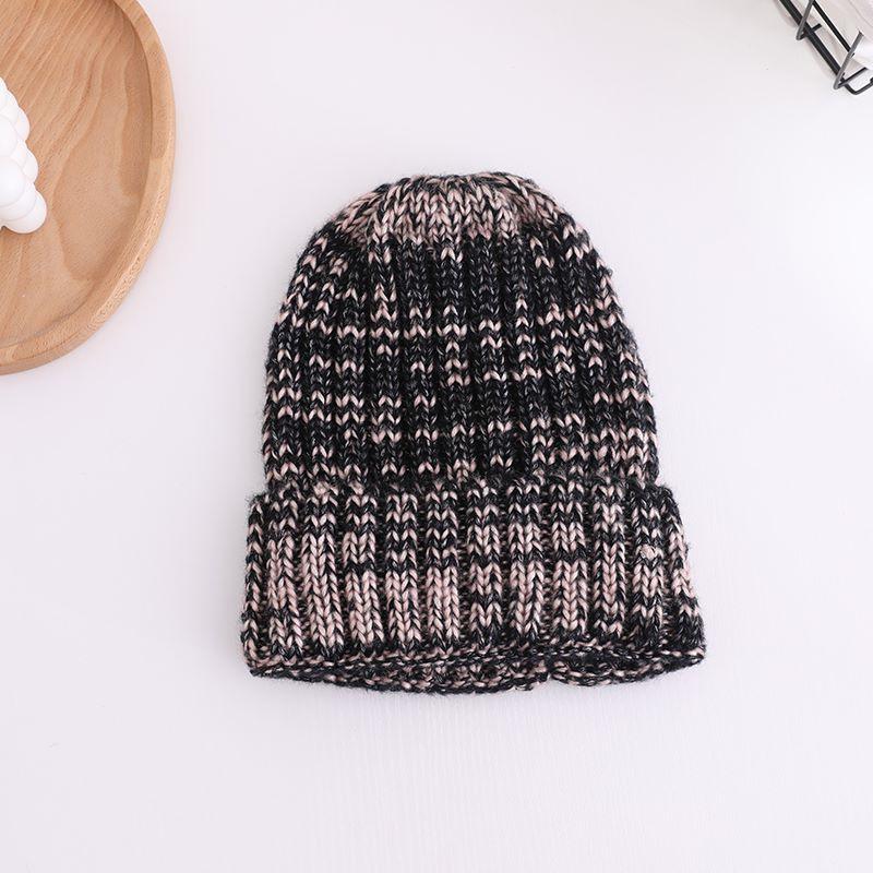 Wool hat Women's tide knitted hat Autumn and winter suitable for round face casual hat Mixed color dome ear protector headgear