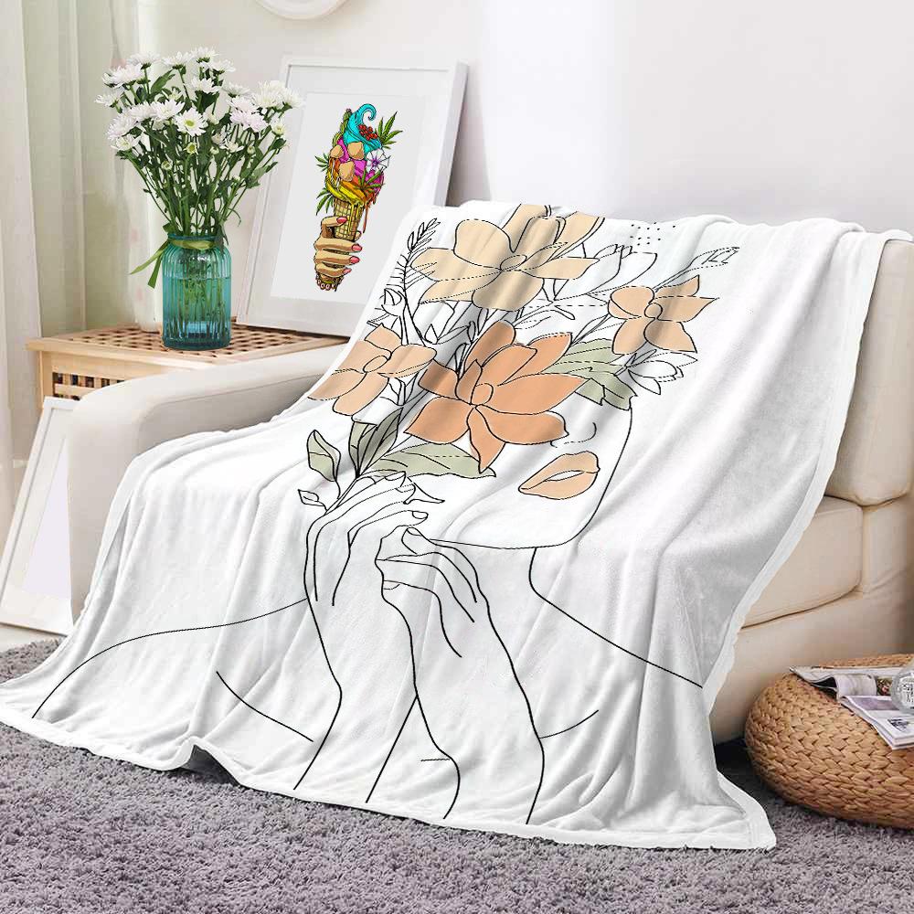 Mondrian Art Digital-printed Polyester Bedroom Velvet Flannel Soft Sofa Cover Blanket Fleece Soft Sofa Cover Blankets for Beds