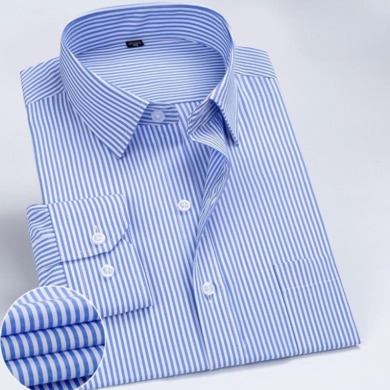 Men's Striped Long Sleeve Shirts Autumn Anti-wrinkle Business Shirt Fashion Casual Comfortable Breathe Slim Fit Shirts