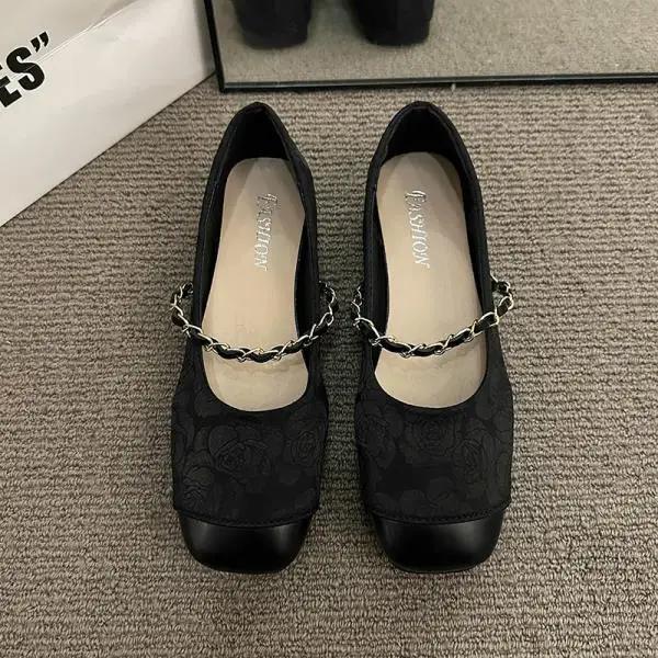 Shoes Woman Flats Shallow Mouth Square Toe Dress Comfortable New Summer Mary Janes Summer Shoes Ladies Female Footwear Square To