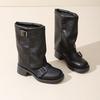 Fashion Vintage Stack Boots Women's Fashion Round Toe Sleeve Metal Buckle Non-Slip Wear-Resistant Block Heel Single Boots