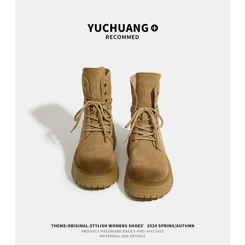 Retro flip-top two-wear Martin boots, women's cattle cashmere thick-soled inner height-increasing women's short boots, outdoor hiking shoes