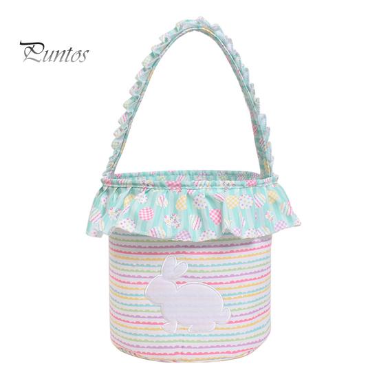 

Корзина для пасхального кролика, многоразовое тканевое пасхальное ведро, оборчатая корзина для хранения с ручкой для детей, пасхальная охота за яйцами A