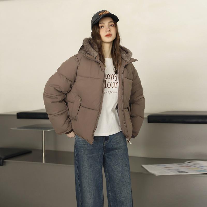 Cotton clothes imitation hooded splicing jacket fluffy fashion cotton clothes new thickened cotton clothes short