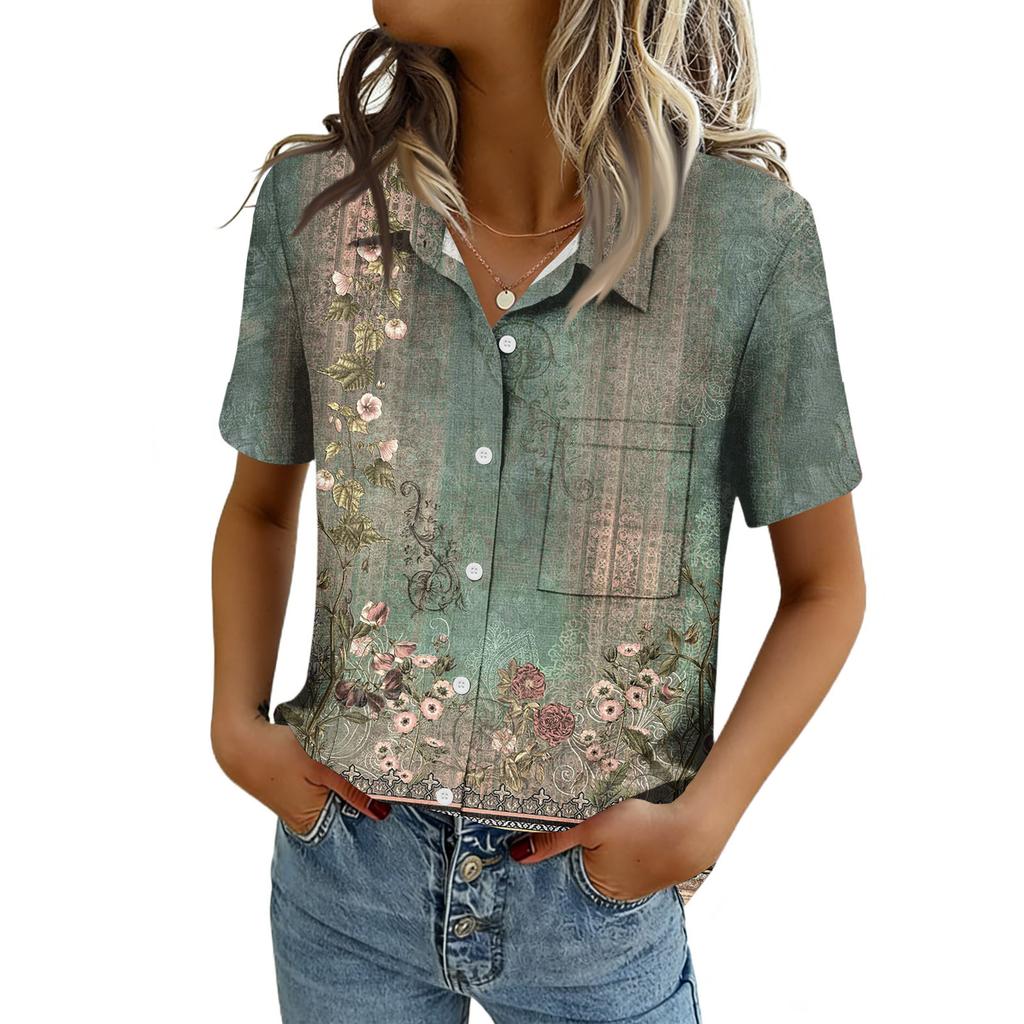Women Blouses Short Sleeve Button Down Shirts Business Casual Dressy Work Tops Summer Spring Clothes