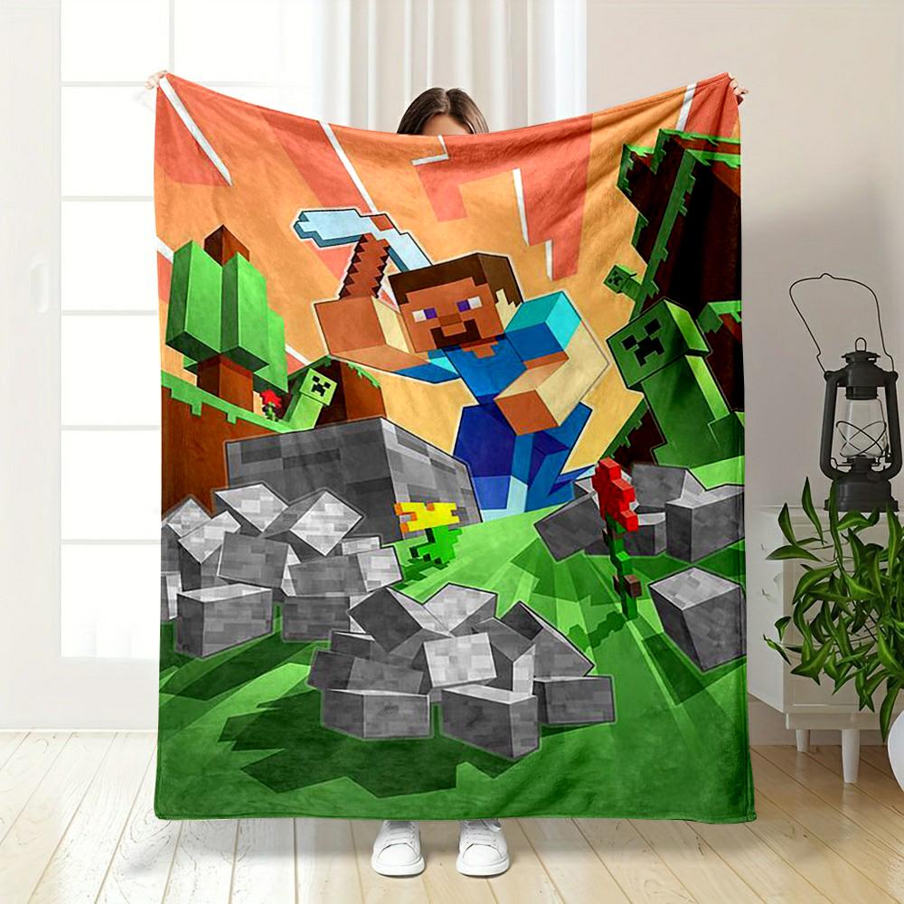 "Pixel Game Character with Creepers Warm blanket Design" Flannel blanket for bedroom, living room, sofa, and nap.