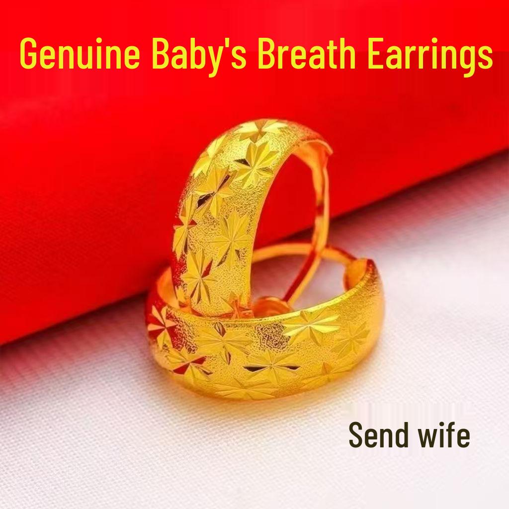 Vietnamese-Inspired Gold Star Earrings - Wide-Edged, Fashionable, Light Luxury Jewelry for Women.