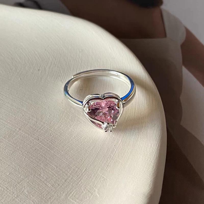 Rosa Herzring im koreanischen Stil: Einfacher, vielseitiger, exquisiter offener Fingerring für Damen