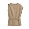 Fashion Style 2024 Summer New Arrival Women's Linen Blended Asymmetric round Neck Tops High Waist Pants 4043051
