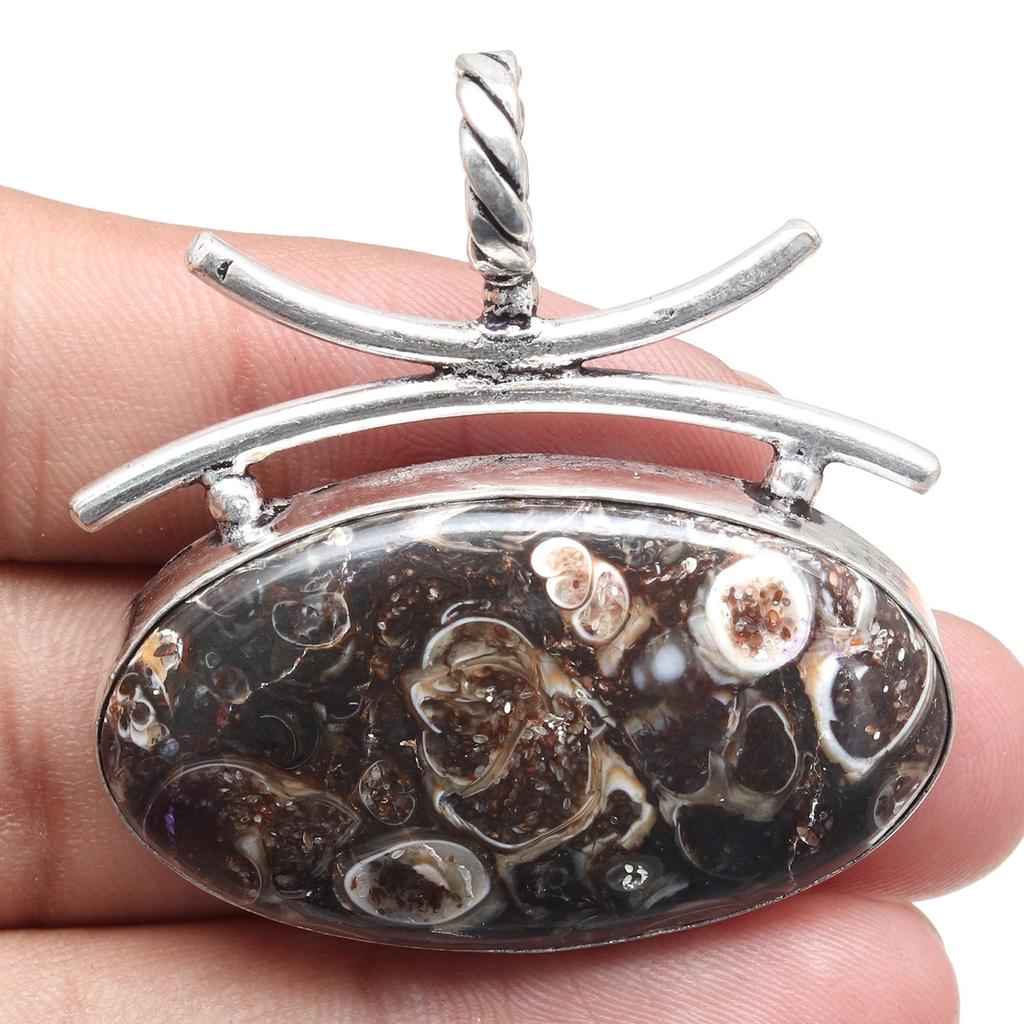 Gema Jaspe Turtella Pingente de Joalheria Prata Unissex Feminino Feito à Mão 1.75