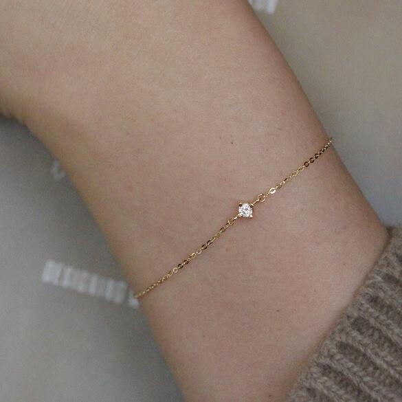 925 Sterling Silver Gold Plated Cubic Zirconia Dainty Bracelet Adjustable Minimalist Chain Bracelet for Women