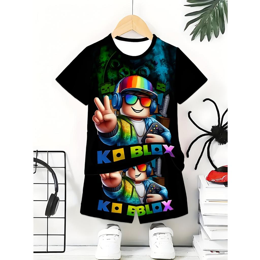 Fashionable 3D printed casual short sleeved shorts, sports shirts, boys' outdoor T-shirts, shorts