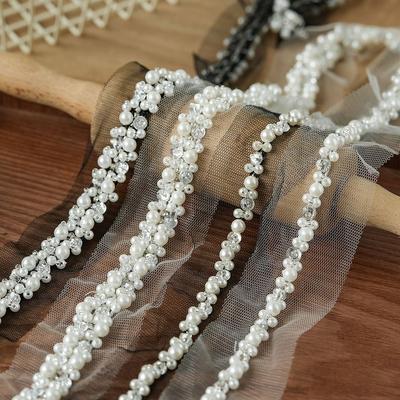 Ancho 3,5/4 cm Adorno de Perlas con Encaje de Pedrería Adorno de Aplicación Cinta Adorno Costura DIY
