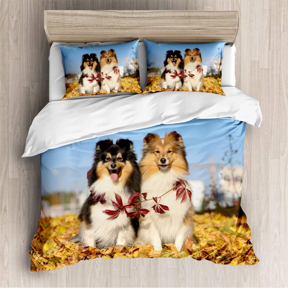 Pet Print Bedding Set with Duvet Cover Pillow Case, Microfiber Animals 3D Bedroom Duvet Set Quilt Case Duvet Cover Set