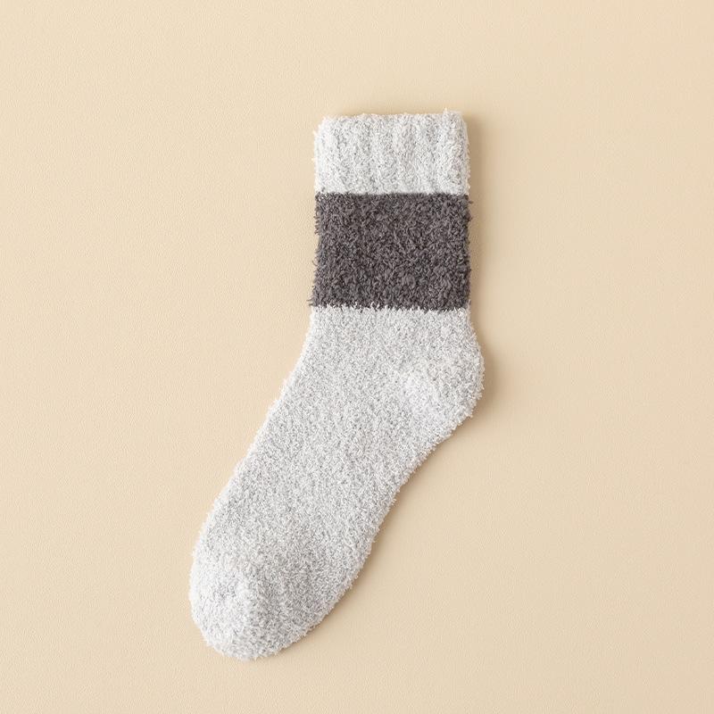 Coral Wool Socks - Men's Thick and Warm Mid-calf Socks That Don't Shed Fibers. Sleep Socks Pure Color. Floor Socks.