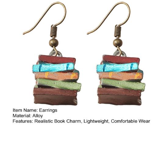 Yousheng 1 Pair Women Earrings, Retro Mini Stacked Book Design Hook Earrings, Lightweight Literary Drop Earrings for Jewelry Gift