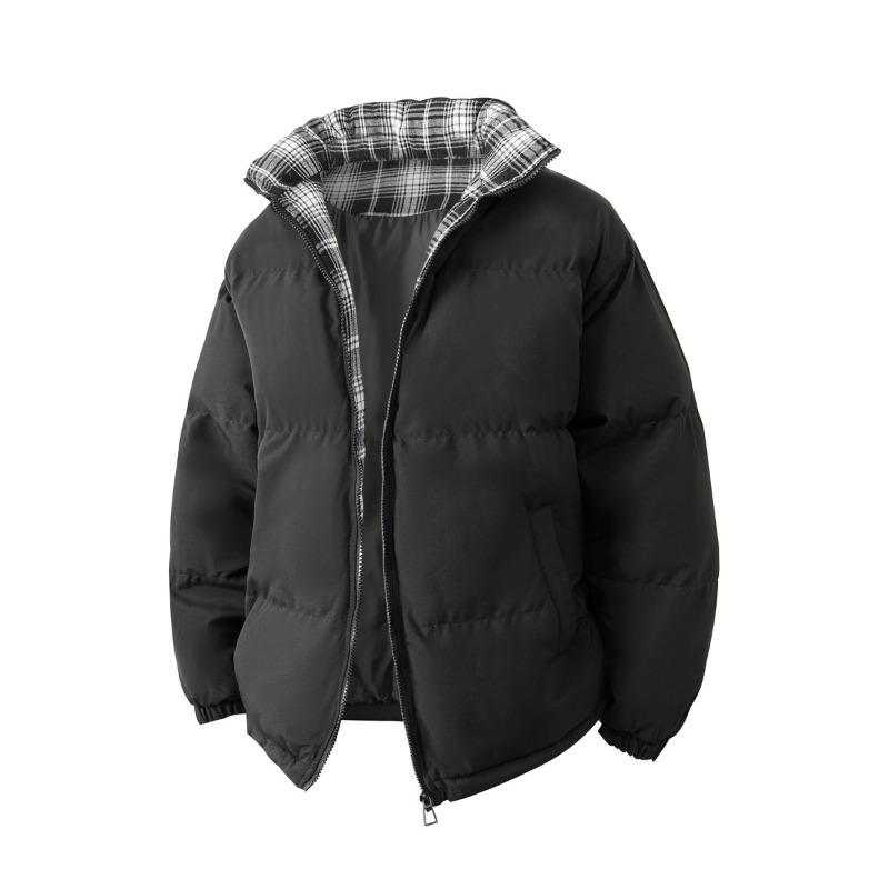 Cotton Coat Men's Autumn and Winter New Contrast Color Plaid Bread Coat Thickened Warm Jacket