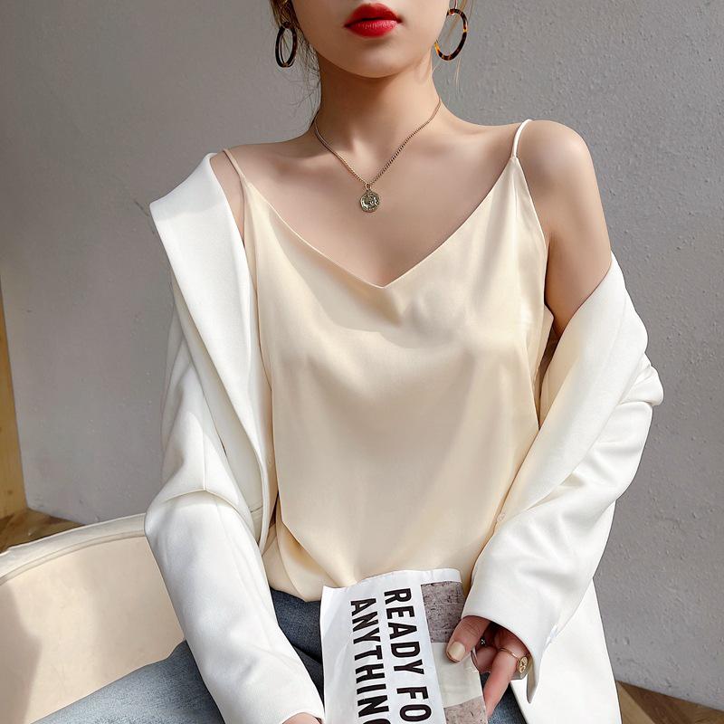 Damen Einseitiges V-Ausschnitt Seidensatin Camisole - Innen- und Außenbekleidung