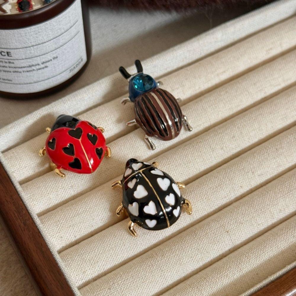 Geometric Ladybird Drip Oil Ring Insect Chunky Enamel Ring Personality Painting Ring  Gift