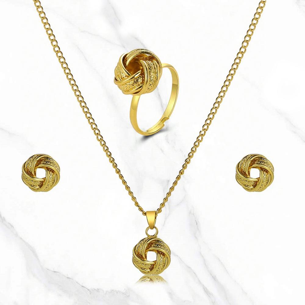 4pcs/set Twist Design Zircon Set Simple Geometric MetalNecklace Stud Earrings Ring Set