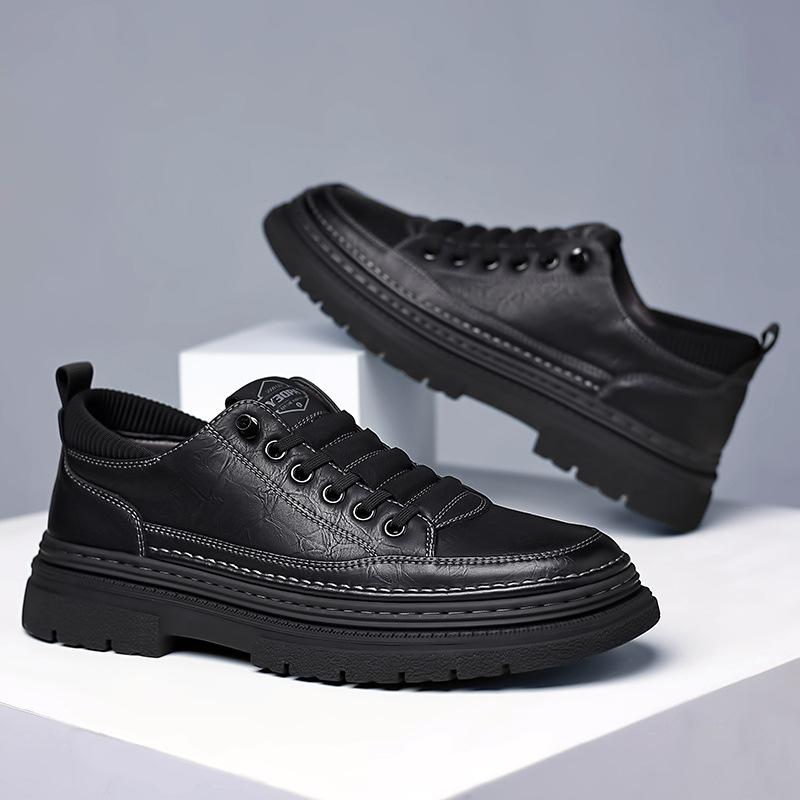 

Мужская обувь 2025 года, летние новые мужские повседневные кожаные туфли с одной педалью, с круглой подошвой, на платформе, универсальные спортивные туфли для активного отдыха 38 чёрный