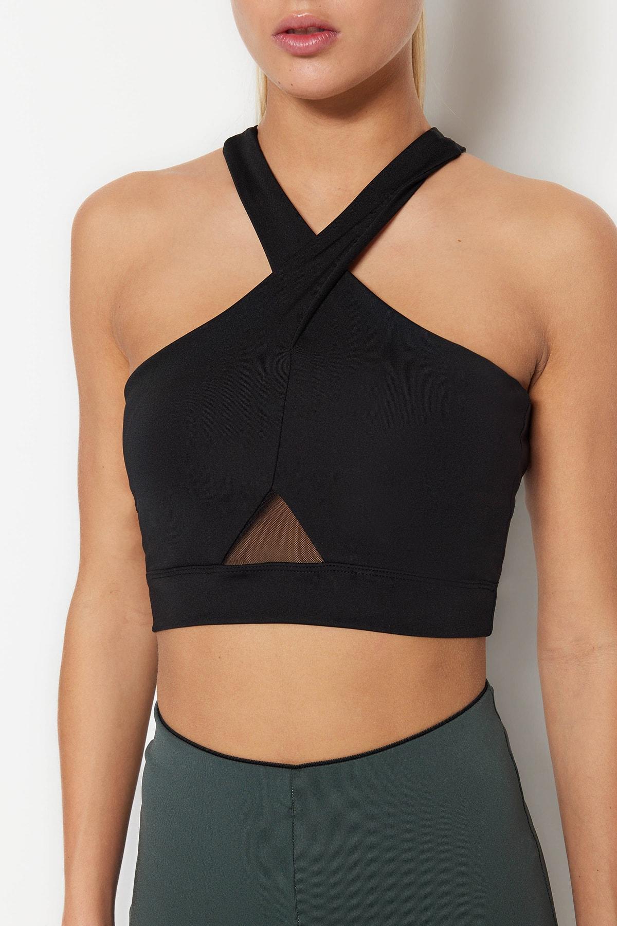 

Black Support/Sculpting Tulle Detail Sports Bra THMSS23SS00023..
