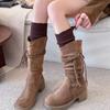 New Snowflake Leg Warmers Knitted Solid Color Lolita Long Socks Lace Keep Warm Mid-Calf Sock Winter