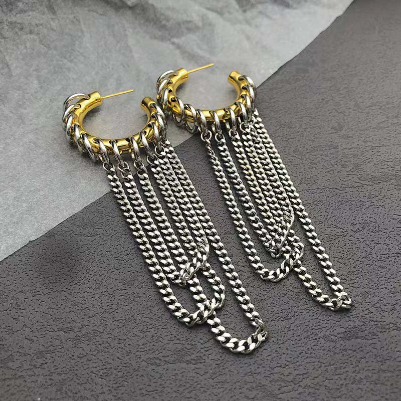 Punk Silver Color Pearl Tassel Drop Earrings for Women Exquisite Metal Geometric C-Shaped Dangle Earrings Jewelry Accessories