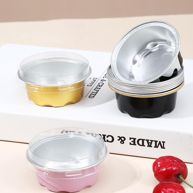 10 Pcs 50Ml Temperature Resistance Reusable Aluminum Foil Baking Cups With Lid Small Pudding Tart Tins Pastry Baking Tools Set