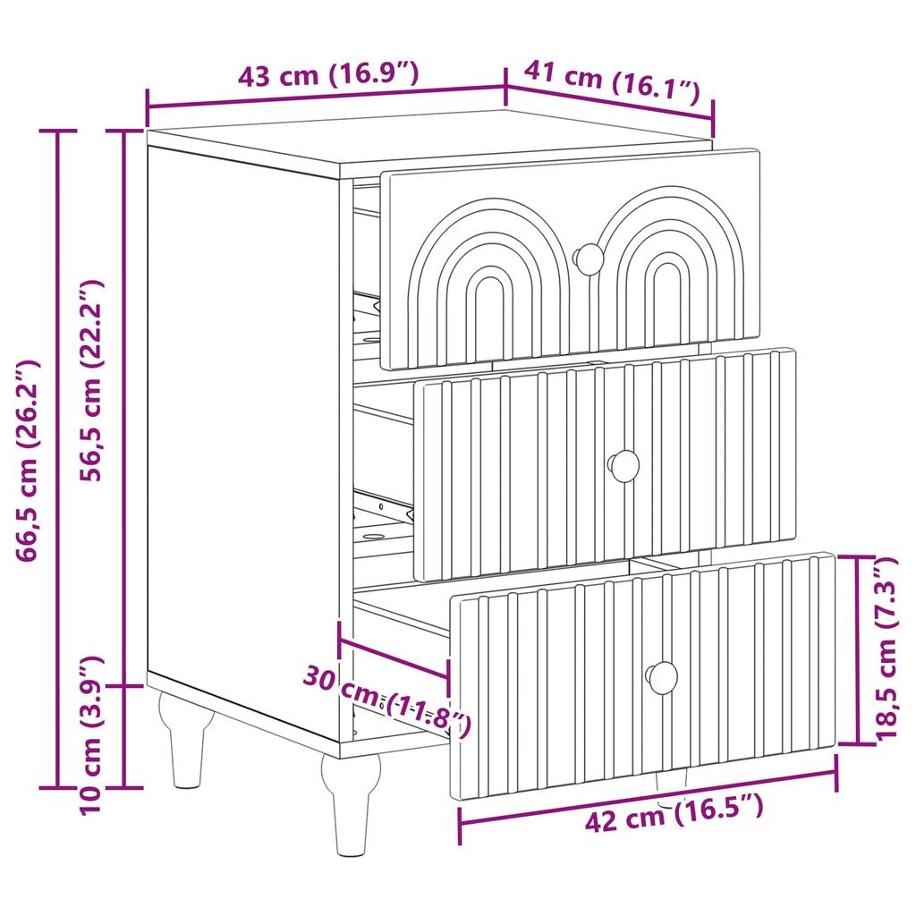 Nightstand Reclaimed Wood 43 x 41 x 66.5 cm Engineered Wood