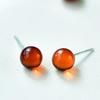 Natural Amber Ball Earrings Women Healing Gemstone Fine Jewelry 100% Genuine Baltic Red Blood Amber Round Bead Earring Ear Studs