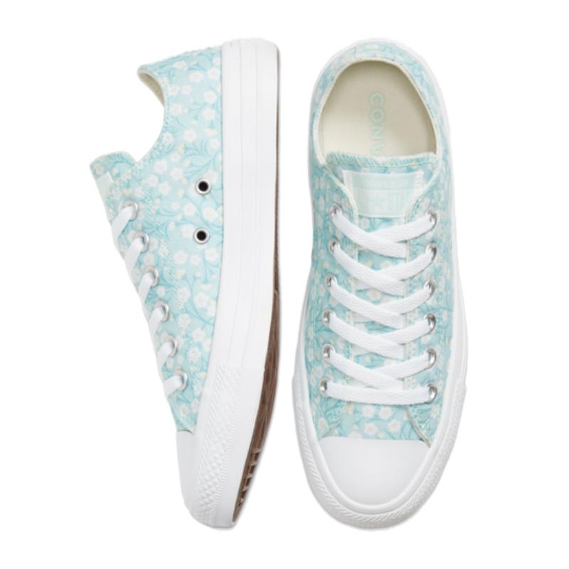 Converse Chuck Taylor All Star Floral Fabric Vintage Non-Slip Abrasion Resistant Low-Top Canvas Shoes Women's Pale Blue