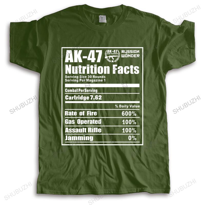 Unisex Crew Neck Tops fashion Cotton Tshirt New AK Russian Riffle Funny Nutrition Facts casual loose style tops Bigger size
