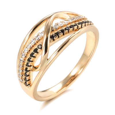 New Ring  Rose Gold With Black Natural Zircon Fashion Waves Rings For Women High Quality Daily Fine Vintage Jewelry