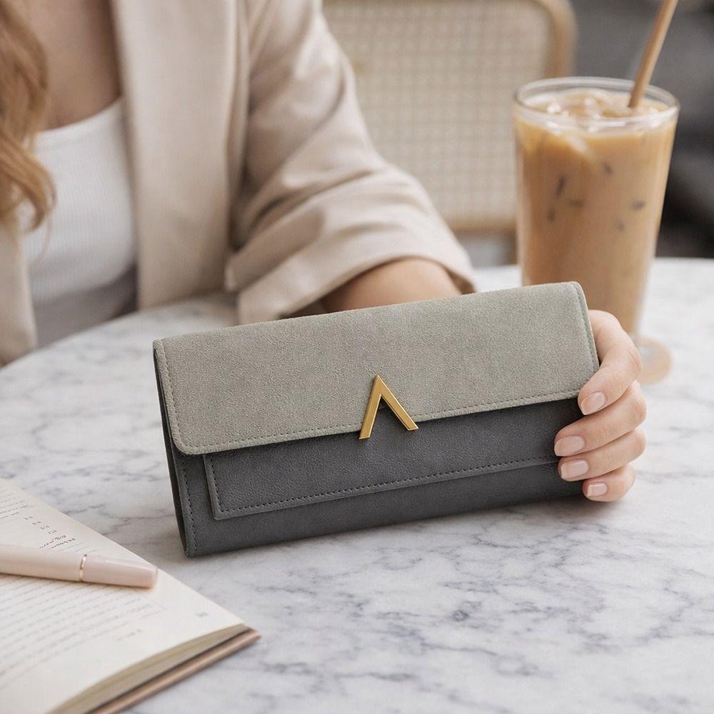 New PU Wallet Tri-Fold Multi-card Slot Long Purses Card Holder Hasp Closure Coin Purse Women