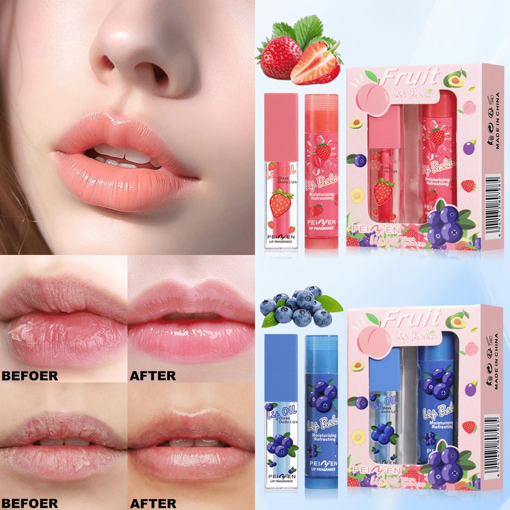 2PCS/BOX [Christmas/Valentine's Day Gift] Lip Oil Lipstick Case, Strawberry/Blueberry Fragrance, Hig