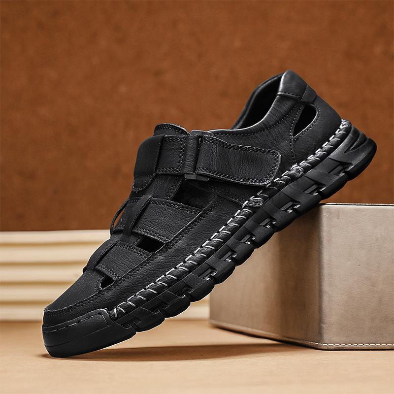 Fashion Retro Style Men Summer Leather Sandals Comfortable Leisure Handmade Leather Sandals Casual Flats Stylish Breathable Beach Shoes