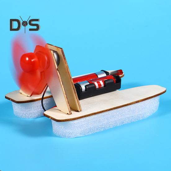 1 Set DIY Wind Powered Boat Model Kit Handmade Wooden Puzzle Hovership Building Crafts Kids STEM Educational Physics Science Experiment Toy