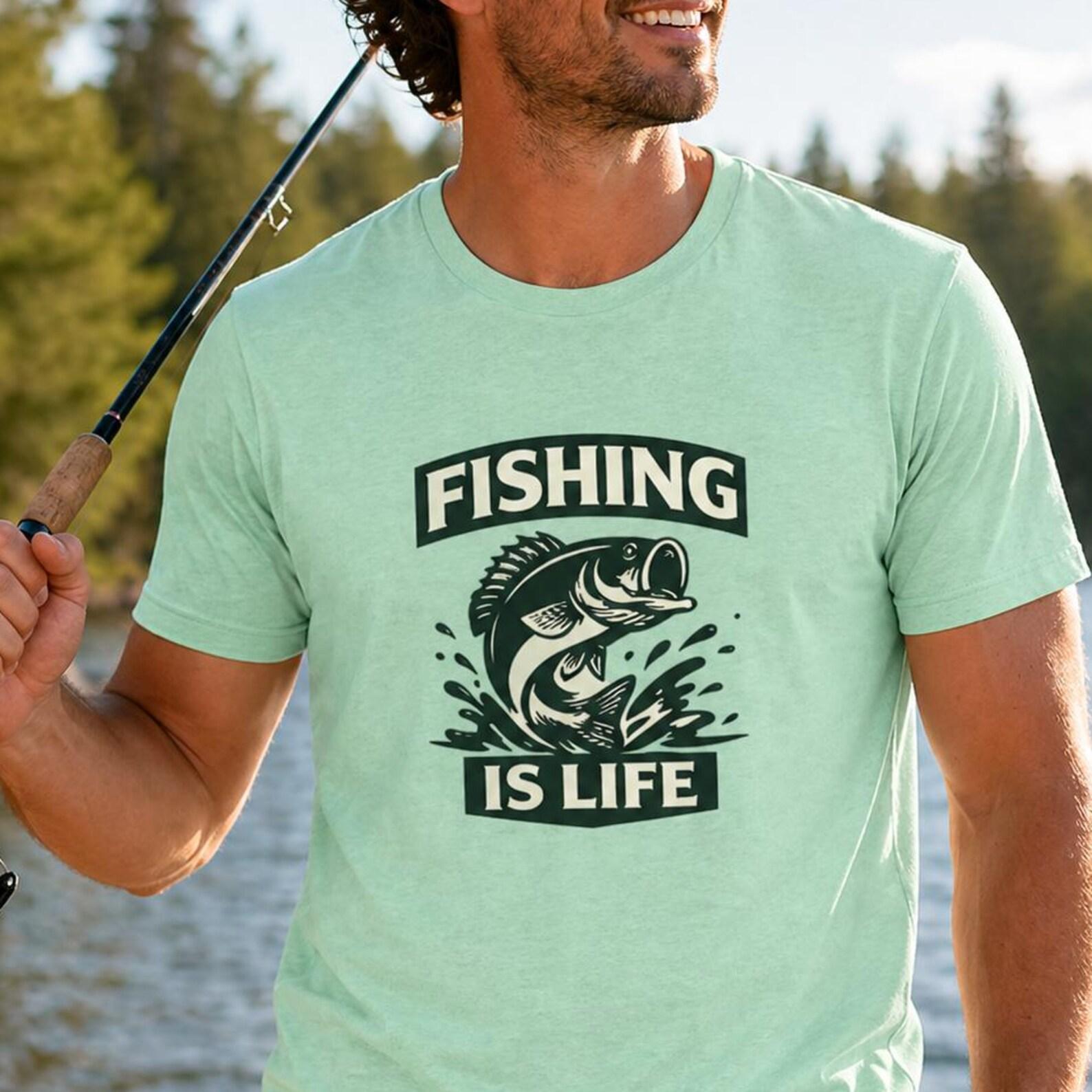 Fishing Is Life Bass Graphic Tee, Angler Lake Life Shirt M