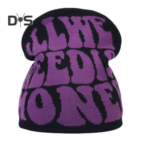 

Унисекс шапка в стиле хип-хоп с жаккардовым узором и буквами, толстая теплая зимняя шапка, ветрозащитная эластичная уличная одежда, головной убор для походов, путешествий, шопинга фиолетовый