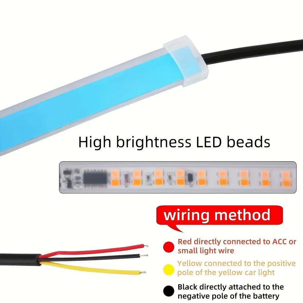 2pcs Automotive LED Decorative Light Strip Start Scan Atmosphere Light Car Grille Mesh Flow Light with Dual Color Environment Light