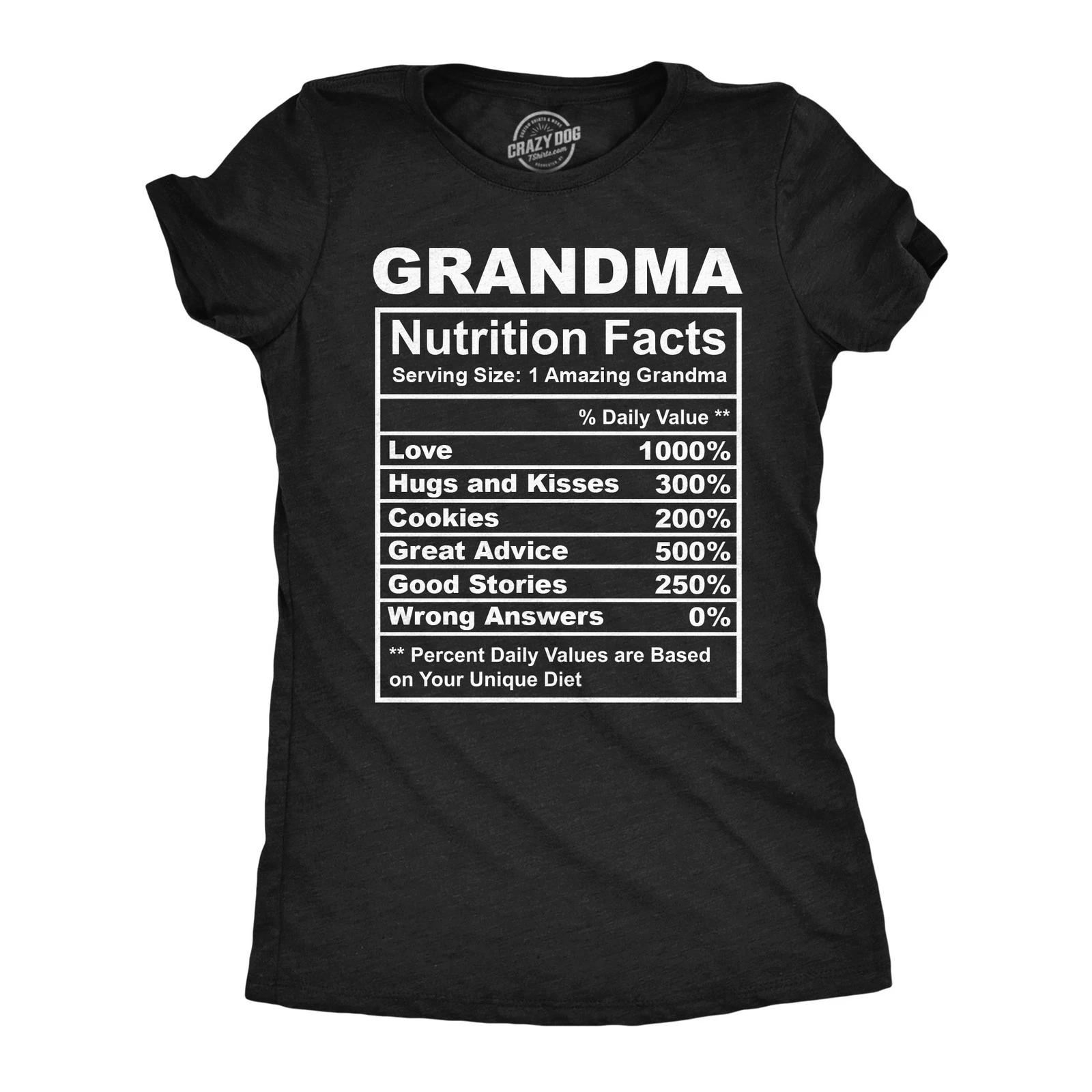 Womens Funny T Shirts Grandma Nutrition Facts Sarcastic Granny Graphic Novelty M