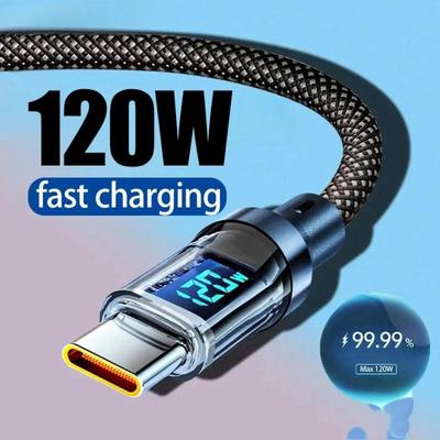 120W LED Digital Display Quick Charge USB Type C Cable For Samsung Xiaomi Huawei Fast Charging Data Cord